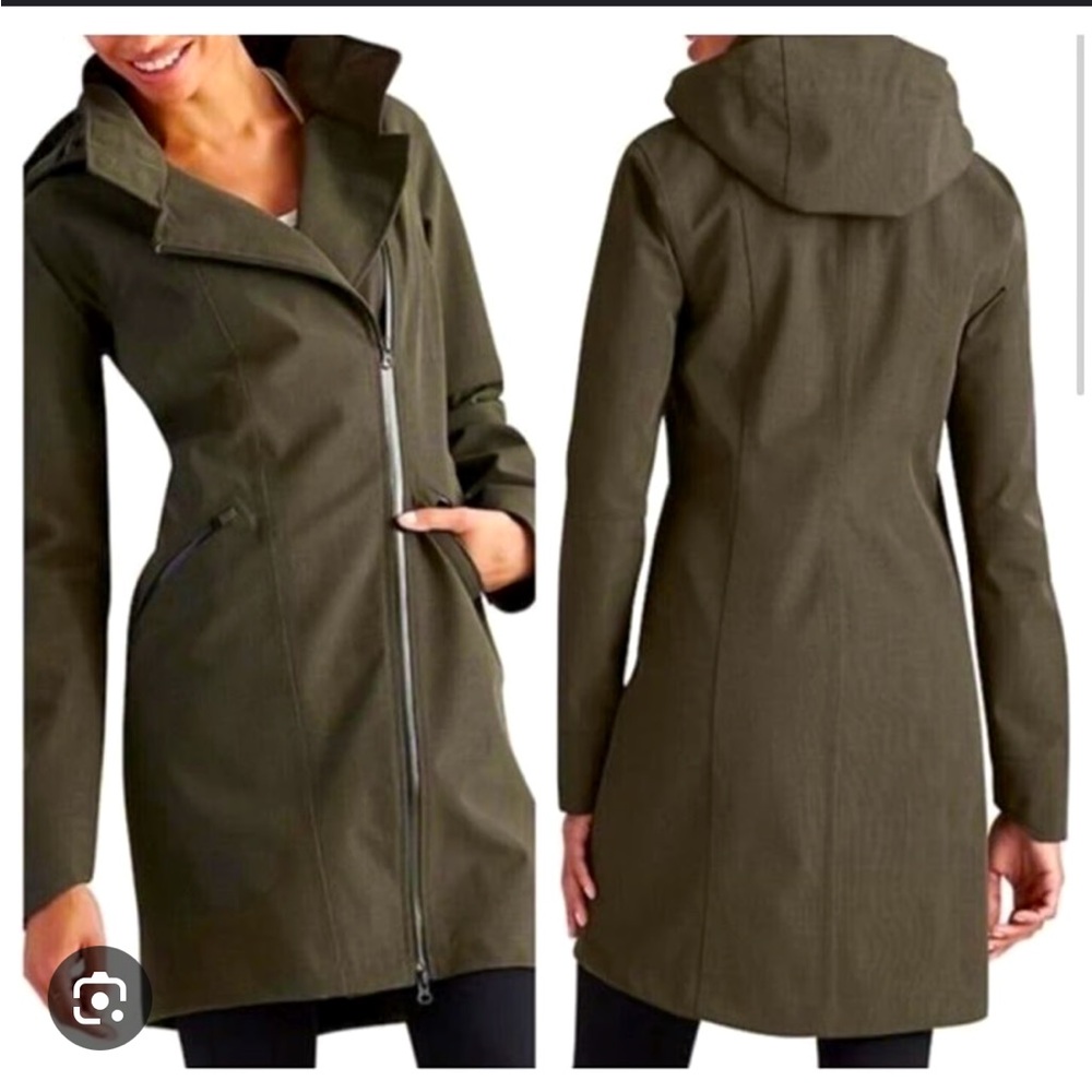 Athleta Wetlands Trench Coat with Removable Hood and Asymmetrical Zipper
